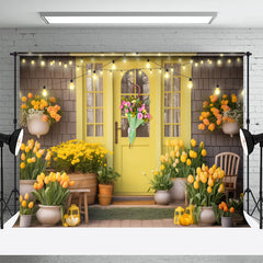 Lofaris Yellow Tulip Floral Door Umbrella Spring Backdrop