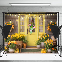 Lofaris Yellow Tulip Floral Door Umbrella Spring Backdrop