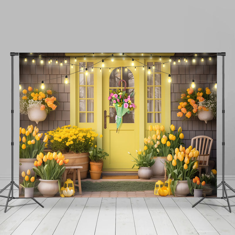 Lofaris Yellow Tulip Floral Door Umbrella Spring Backdrop