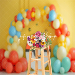 Lofaris Yellow Wall Red White Pokeball Cake Smash Backdrop