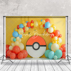 Lofaris Yellow Wall Red White Pokeball Cake Smash Backdrop