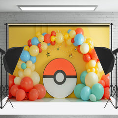 Lofaris Yellow Wall Red White Pokeball Cake Smash Backdrop