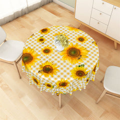 Lofaris Yellow White Checkered Sunflower Round Tablecloth