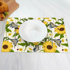 Lofaris Yellow White Daisy Butterfly Line Set Of 4 Placemats