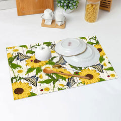 Lofaris Yellow White Daisy Butterfly Line Set Of 4 Placemats