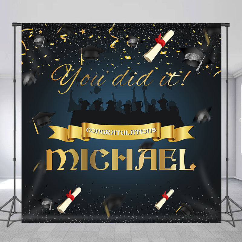 Lofaris You Did It Dark Custom Name Graduation Backdrop