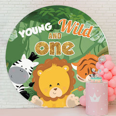 Lofaris Young Wild One Animals 1st Round Birthday Backdrop