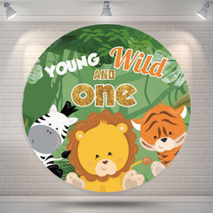 Lofaris Young Wild One Animals 1st Round Birthday Backdrop