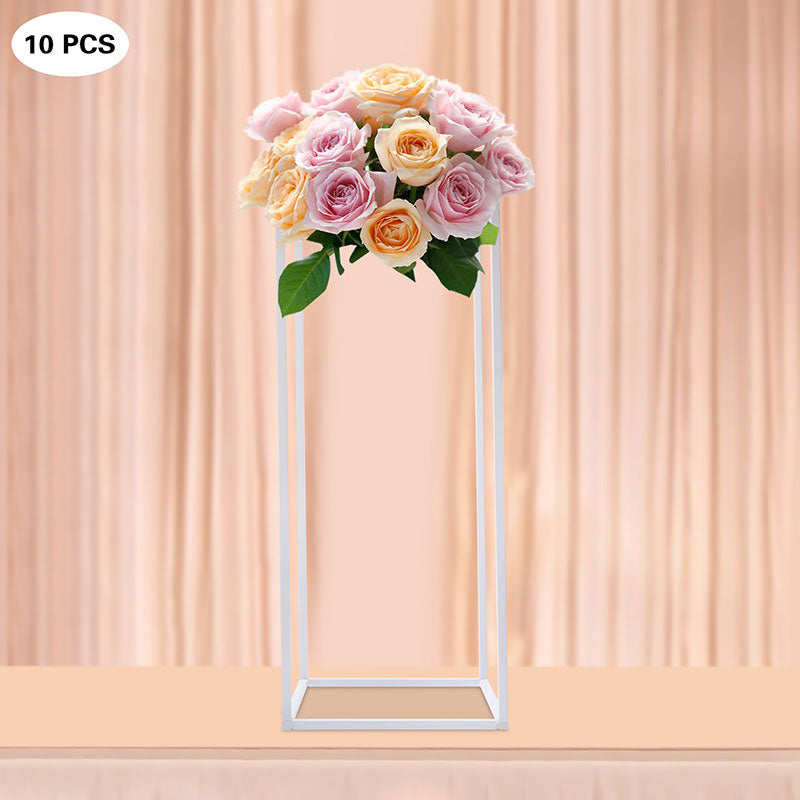 White Cuboid Metal Floral Stand For Wedding Decor - Lofaris