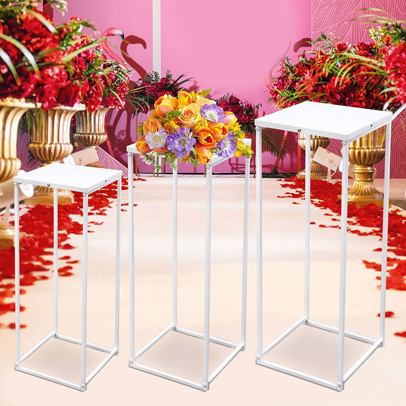 3 Pcs White Metal Floral Display Wedding Altar Stand - Lofaris