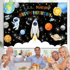 Lofaris 321 Blash Off Space Themed Happy Birthday Backdrop