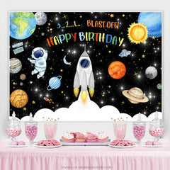 Lofaris 321 Blash Off Space Themed Happy Birthday Backdrop