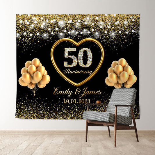 Lofaris Glitter Balloon Black Happy 50th Birthday Backdrop