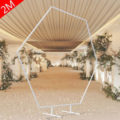 Lofaris 6.6X5.5FT White Hexagon Floral Metal Wedding Arch Stand