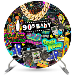 Lofaris 90S Baby Graffiti Cool Gender Reveal Round Backdrop