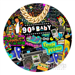 Lofaris 90S Baby Graffiti Cool Gender Reveal Round Backdrop