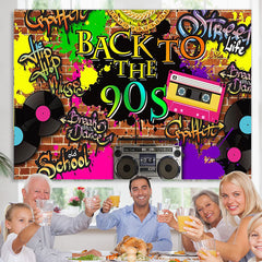 Lofaris 90S Hip Hop Graffiti Brick Retro Radio Fashion Birthday Backdrop