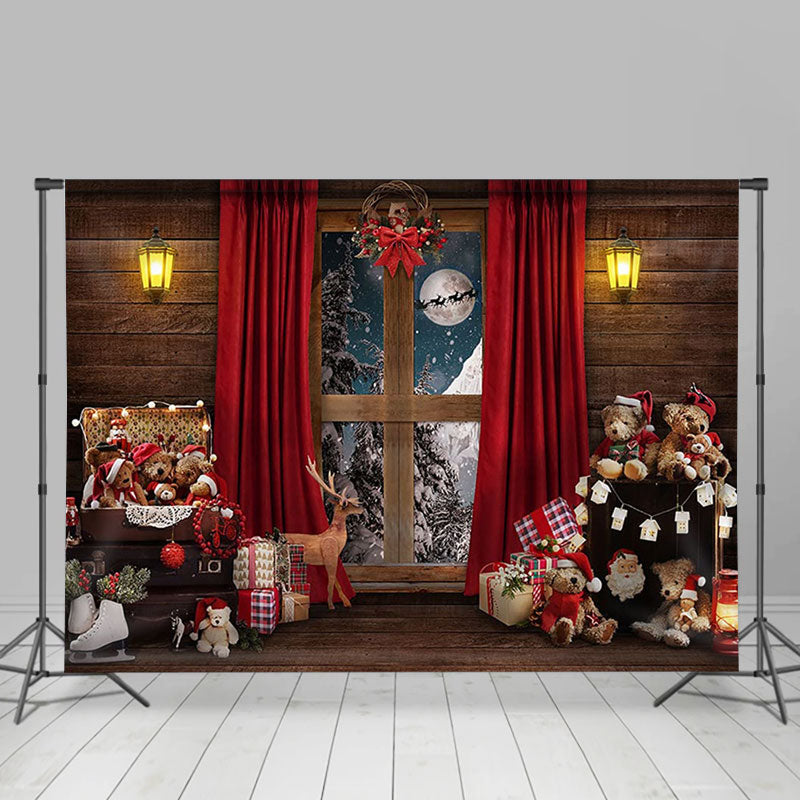 Lofaris Window Bear Moon Elk Christmas Photography Backdrop