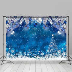 Lofaris Blue Snowflake Ball Bokeh Christmas Photo Backdrop