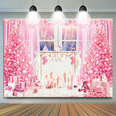 Lofaris Pink Christmas Tree Window Candle Photo Backdrop