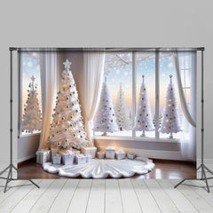 Lofaris White Christmas Tree Windows Photoshoot Backdrop