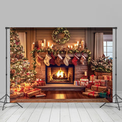 Lofaris Christmas Tree Fireplace Stocks Photography Backdrop