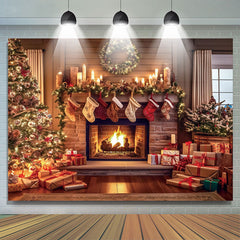 Lofaris Christmas Tree Fireplace Stocks Photography Backdrop