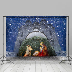 Lofaris Winter Snow Night Nativity Photo Christmas Backdrop