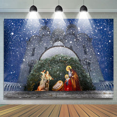 Lofaris Winter Snow Night Nativity Photo Christmas Backdrop