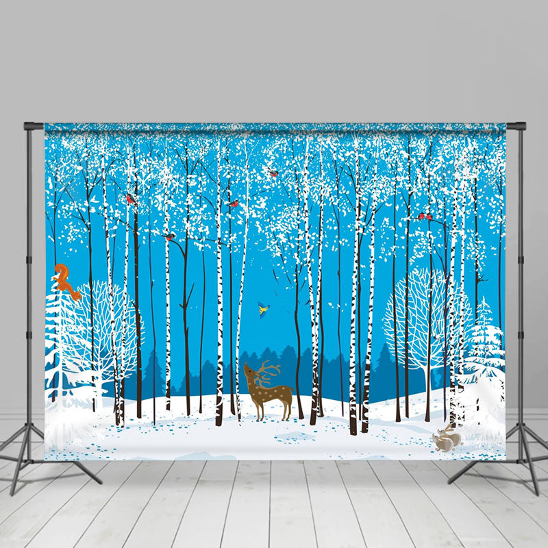 Lofaris Cartoon Winter Forest Tree Animals Photo Backdrop