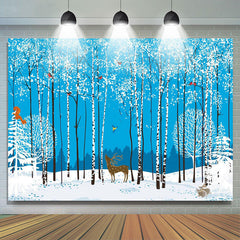 Lofaris Cartoon Winter Forest Tree Animals Photo Backdrop