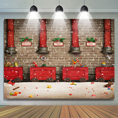 Lofaris Red Train Gifts Brick Wall Christmas Photo Backdrop