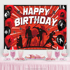 Lofaris Red Ninjas Theme Balloons Happy Birthday Backdrop