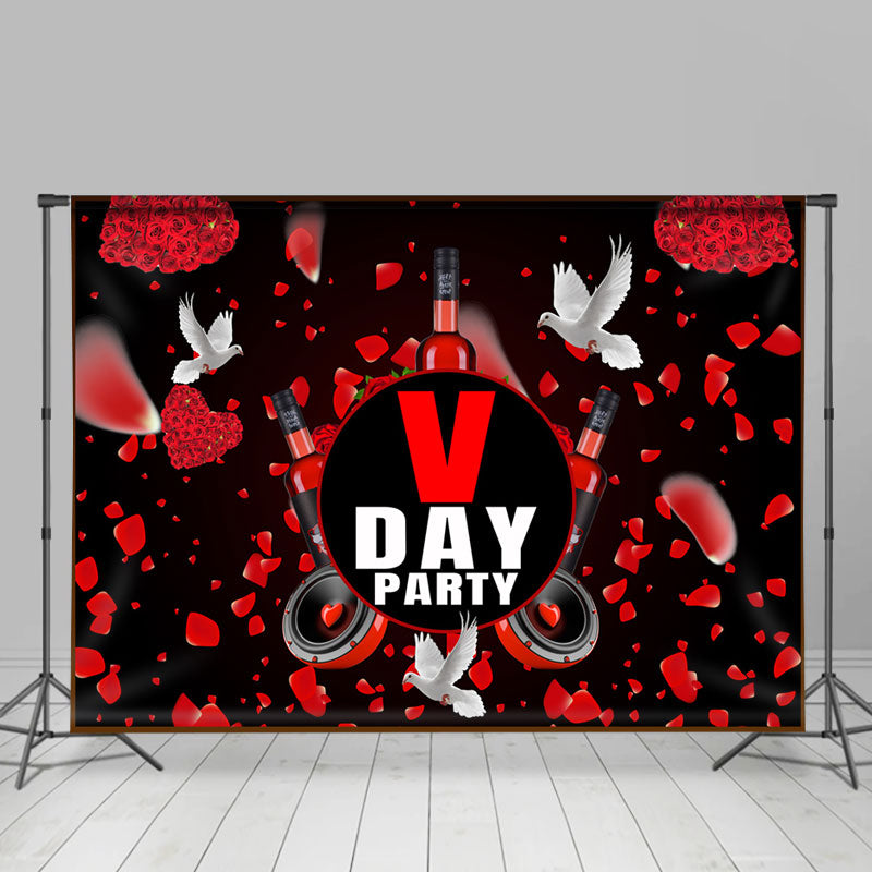 Lofaris Red Rose Petal White Pigeons Valentines Day Backdrop