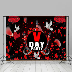 Lofaris Red Rose Petal White Pigeons Valentines Day Backdrop