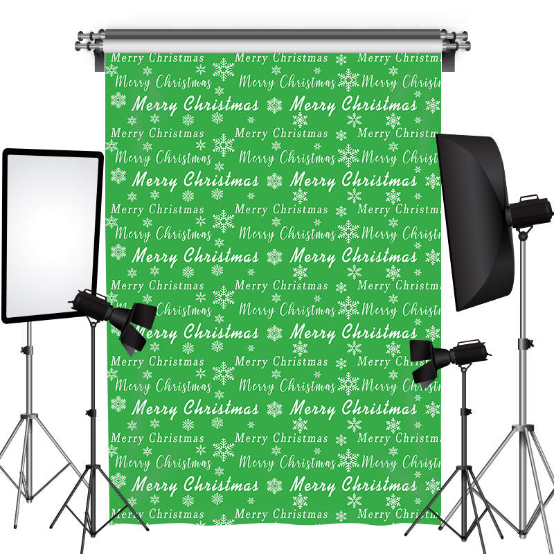 Lofaris Merry Christmas Snowflake Green Photoshoot Backdrop