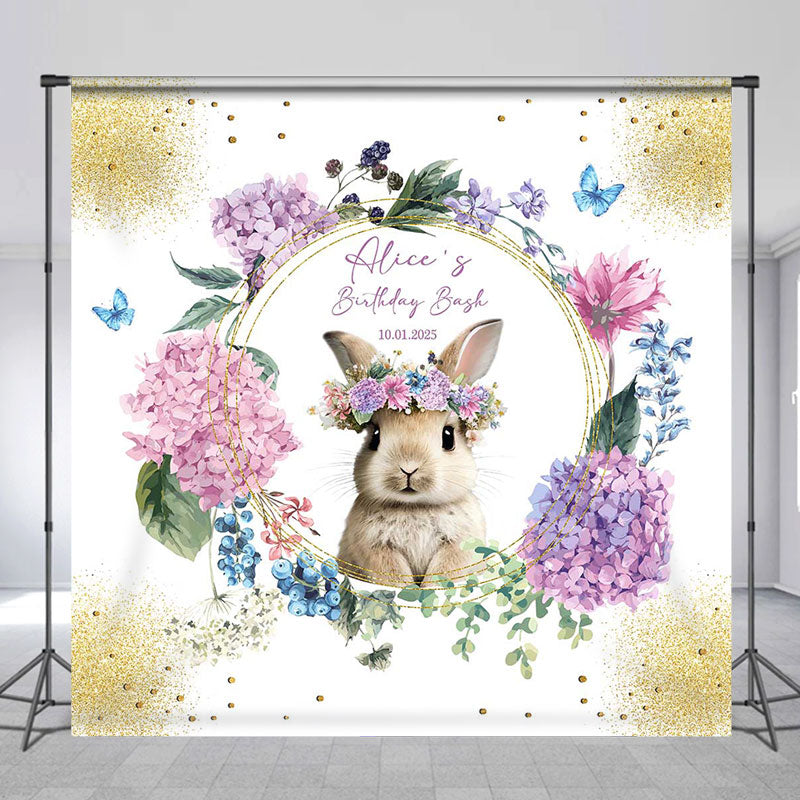 Lofaris Custom Name Rabbit Flower Circle Birthday Backdrop