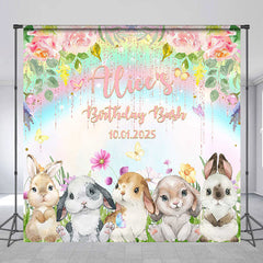 Lofaris Rainbow Flowers Rabbits Custom Birthday Backdrop