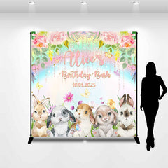 Lofaris Rainbow Flowers Rabbits Custom Birthday Backdrop