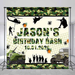 Lofaris Custom Name Green Camouflage Boy Birthday Backdrop