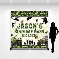 Lofaris Custom Name Green Camouflage Boy Birthday Backdrop