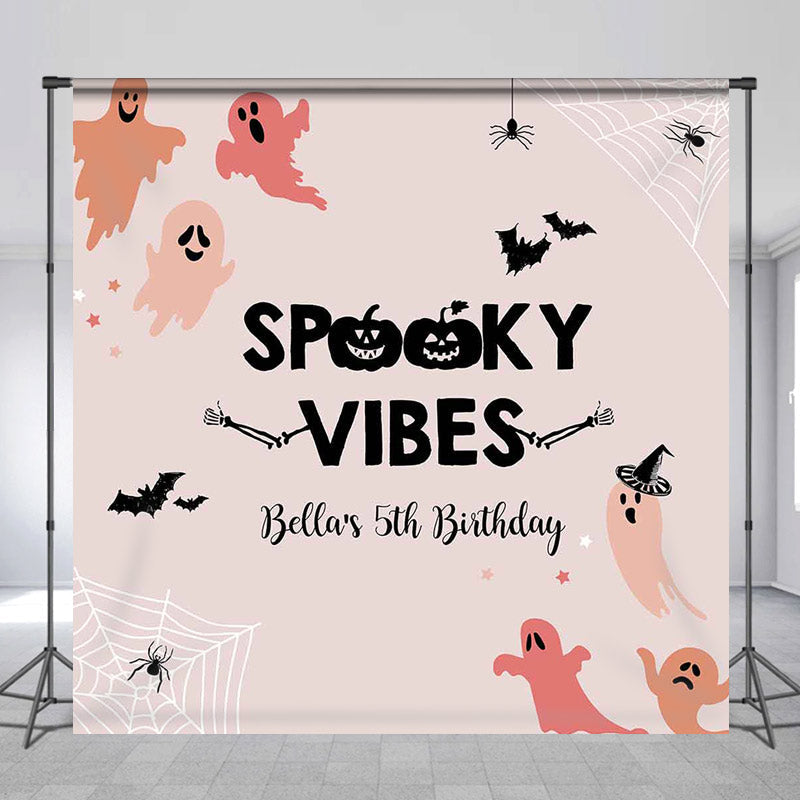 Lofaris Spooky Vibes Ghost Beige Custom 5th Birthday Backdrop