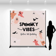 Lofaris Spooky Vibes Ghost Beige Custom 5th Birthday Backdrop