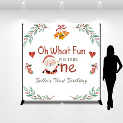 Lofaris Custom Name What Fun Christmas 1st Birthday Backdrop