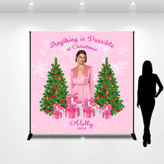 Lofaris Customized Photo Pink Christmas Tree Gift Backdrop