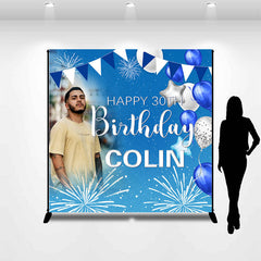 Lofaris Custom Photo Blue Balloon 30th Birthday Backdrop