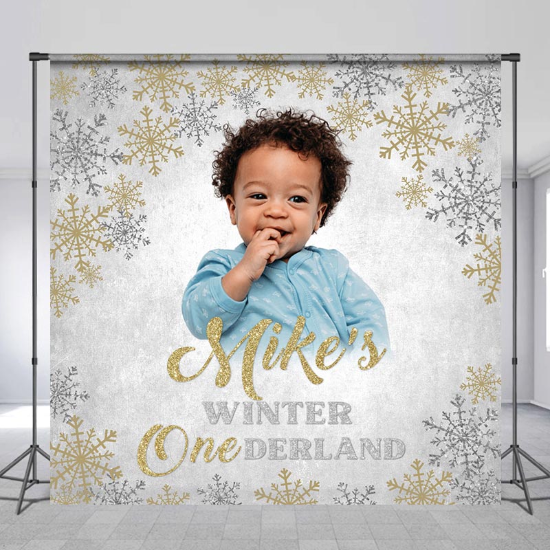 Lofaris Custom Photo Winter Snowflake 1st Birthday Backdrop