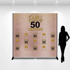 Lofaris Custom Name Gold Pink Goblet 50th Birthday Backdrop