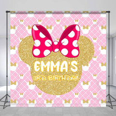 Lofaris Custom Name Pink Golden Mouse 3rd Birthday Backdrop