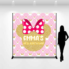 Lofaris Custom Name Pink Golden Mouse 3rd Birthday Backdrop